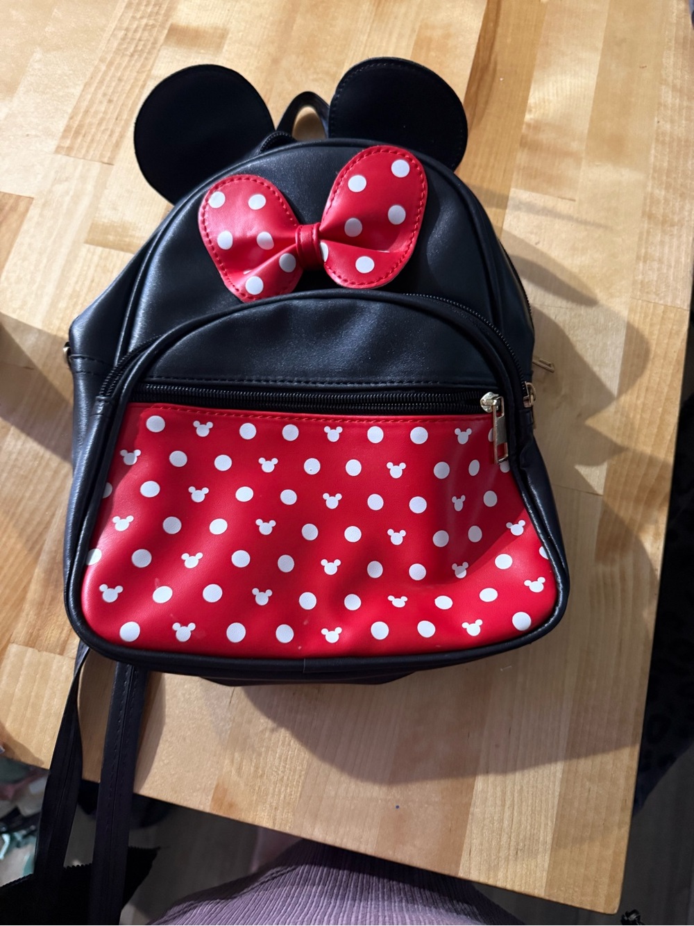 Kids Black & Red Minnie-Style Backpack with Bow